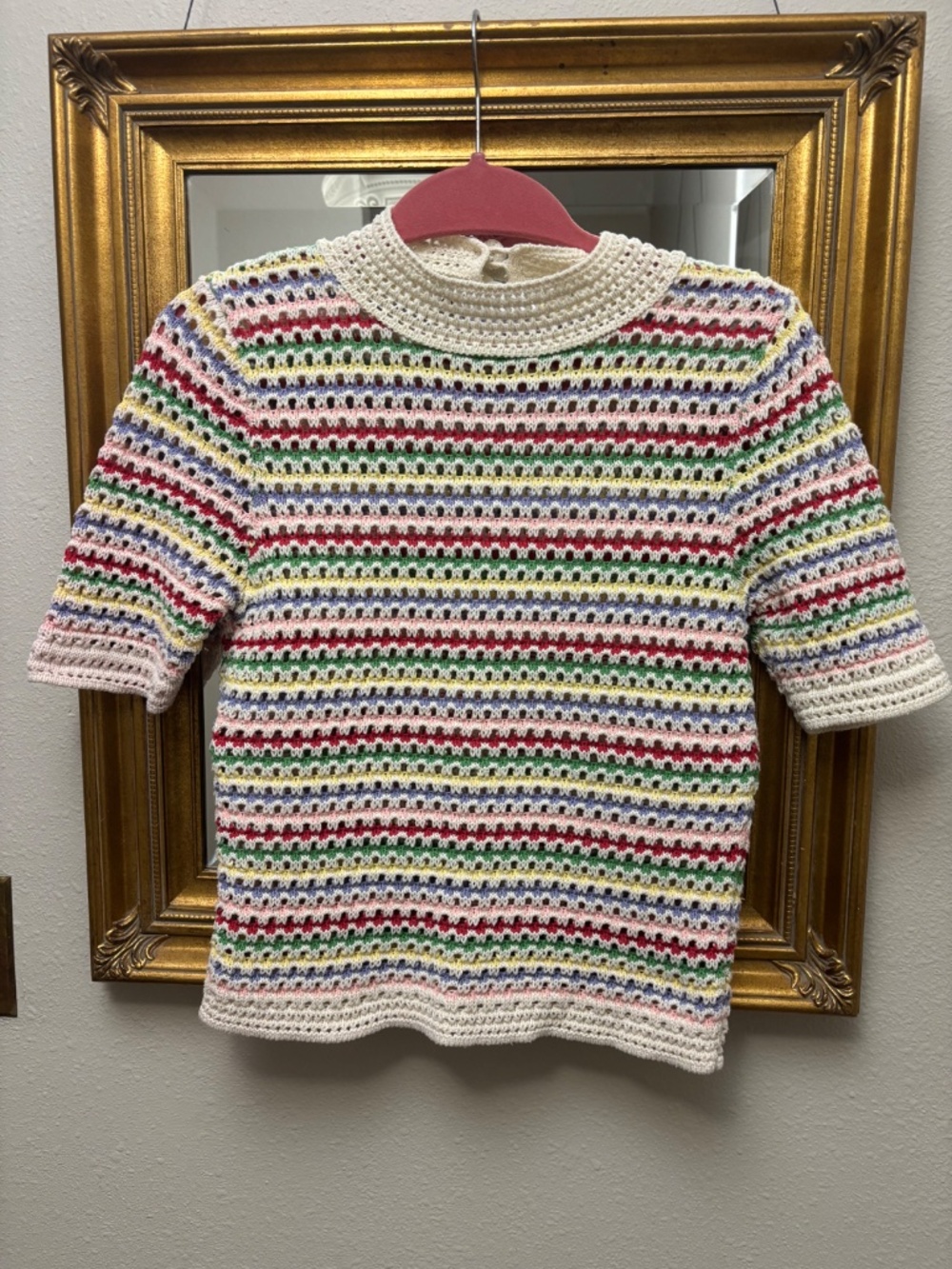 Zara Striped Crochet Knit Top, Size Small